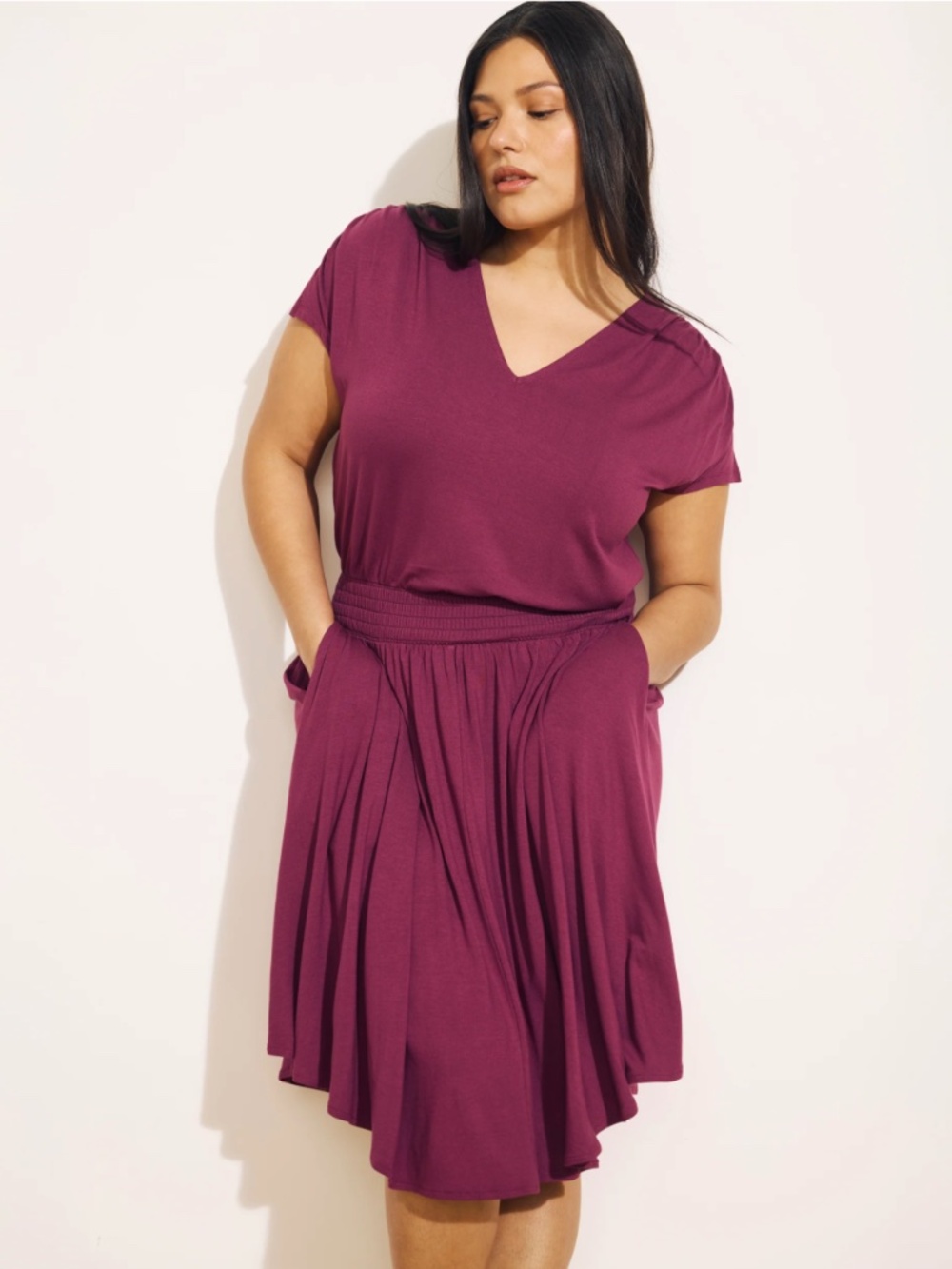 Universal Standard Magenta Pink Smocked Waist Midi Dress XS NWT Rayon Blend